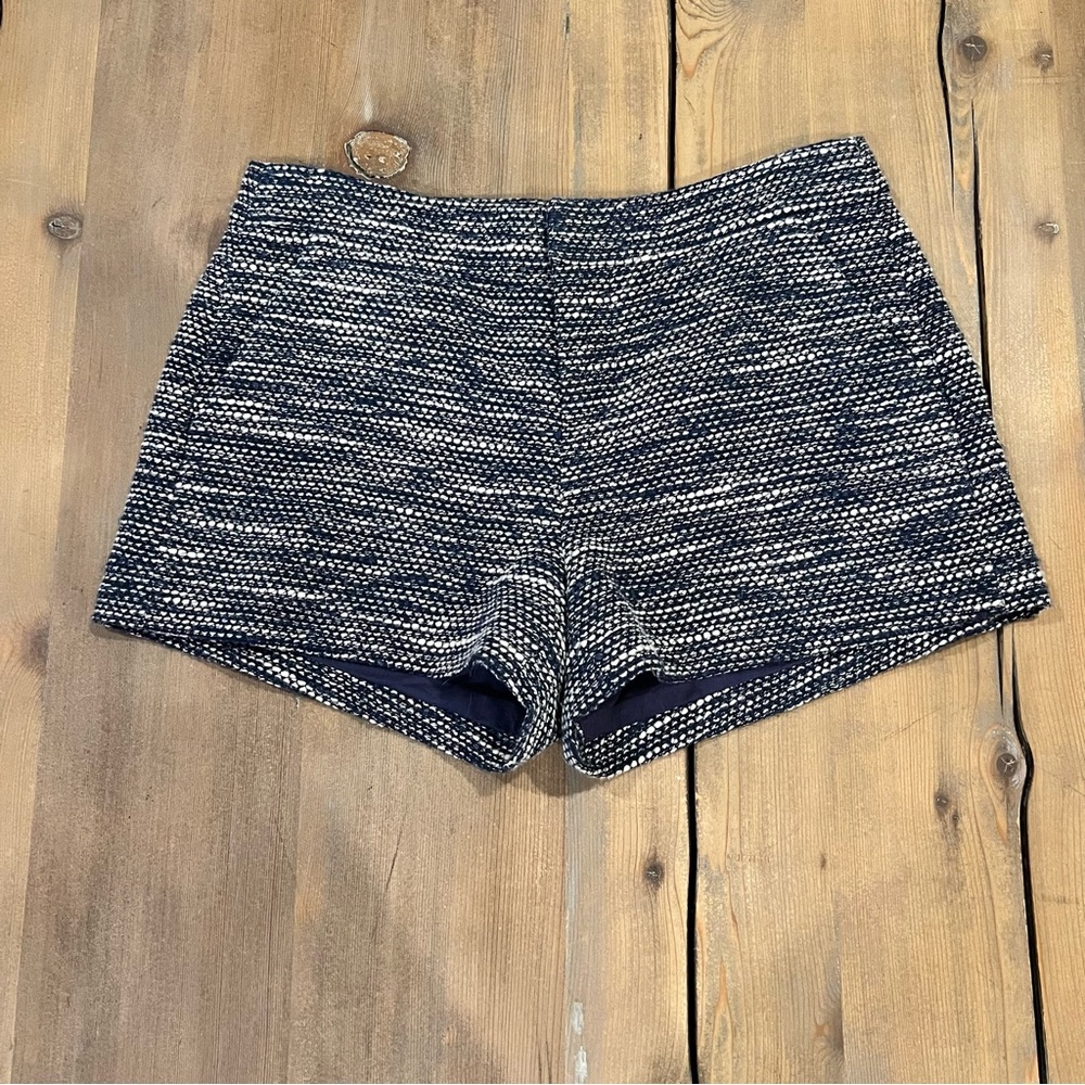Joie Navy Blue White Check Flat Front Tweed Shorts Woven Pockets